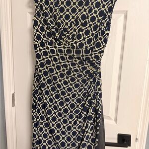 Ralph Lauren Navy and Cream Chain Print Midi Dress